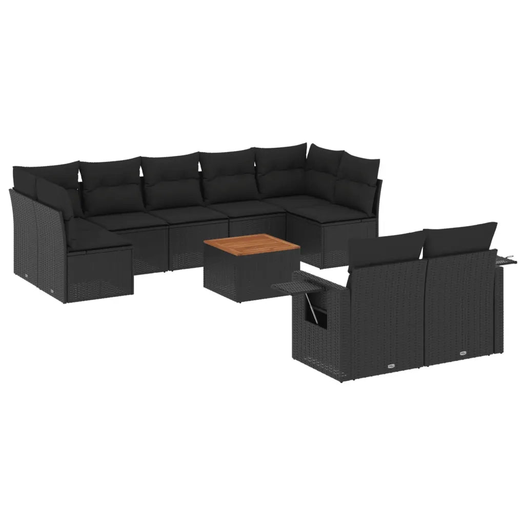 Set Divani da Giardino 10pz con Cuscini in Polyrattan Nero 3224711