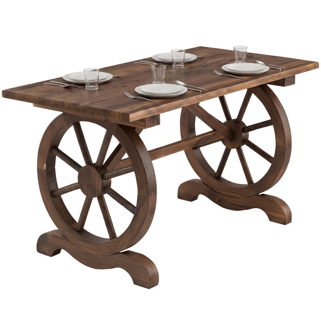 Tavolo da Giardino Stile Country con Gambe a Ruota, in Legno di Abete Resistente alle Intemperie, 110x60x65 cm