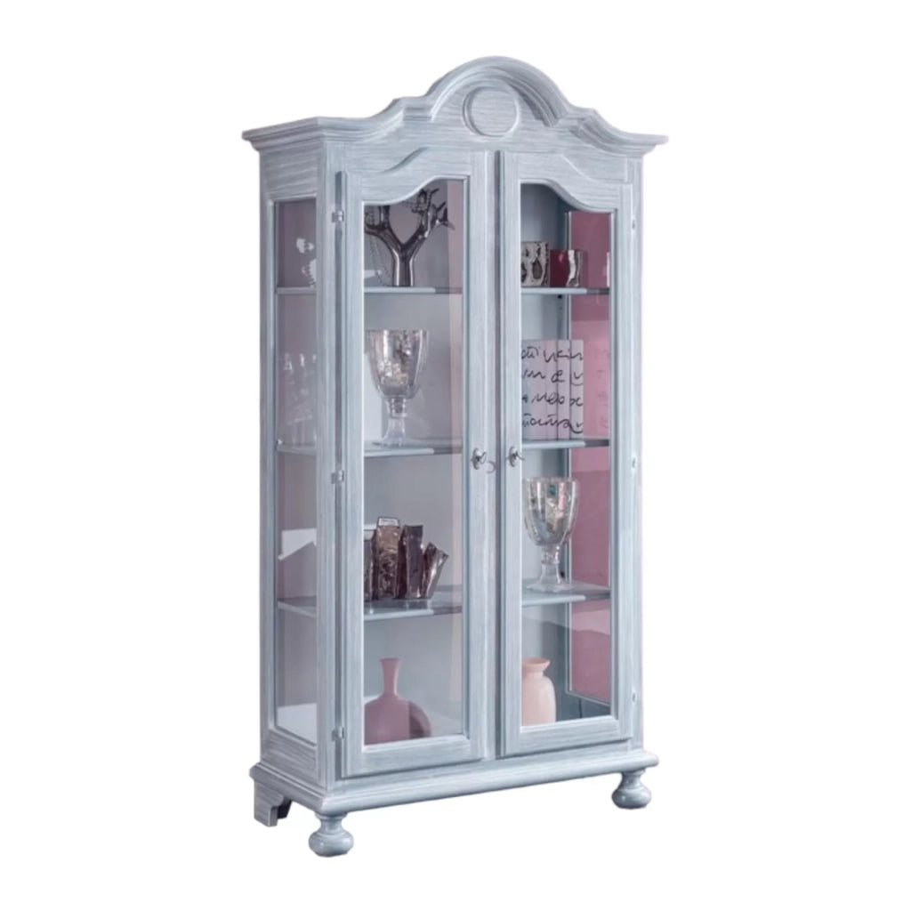Vetrina 2 porte in legno shabby azzurro l.103 p.45 h.197 (958) - Mobili 2G
