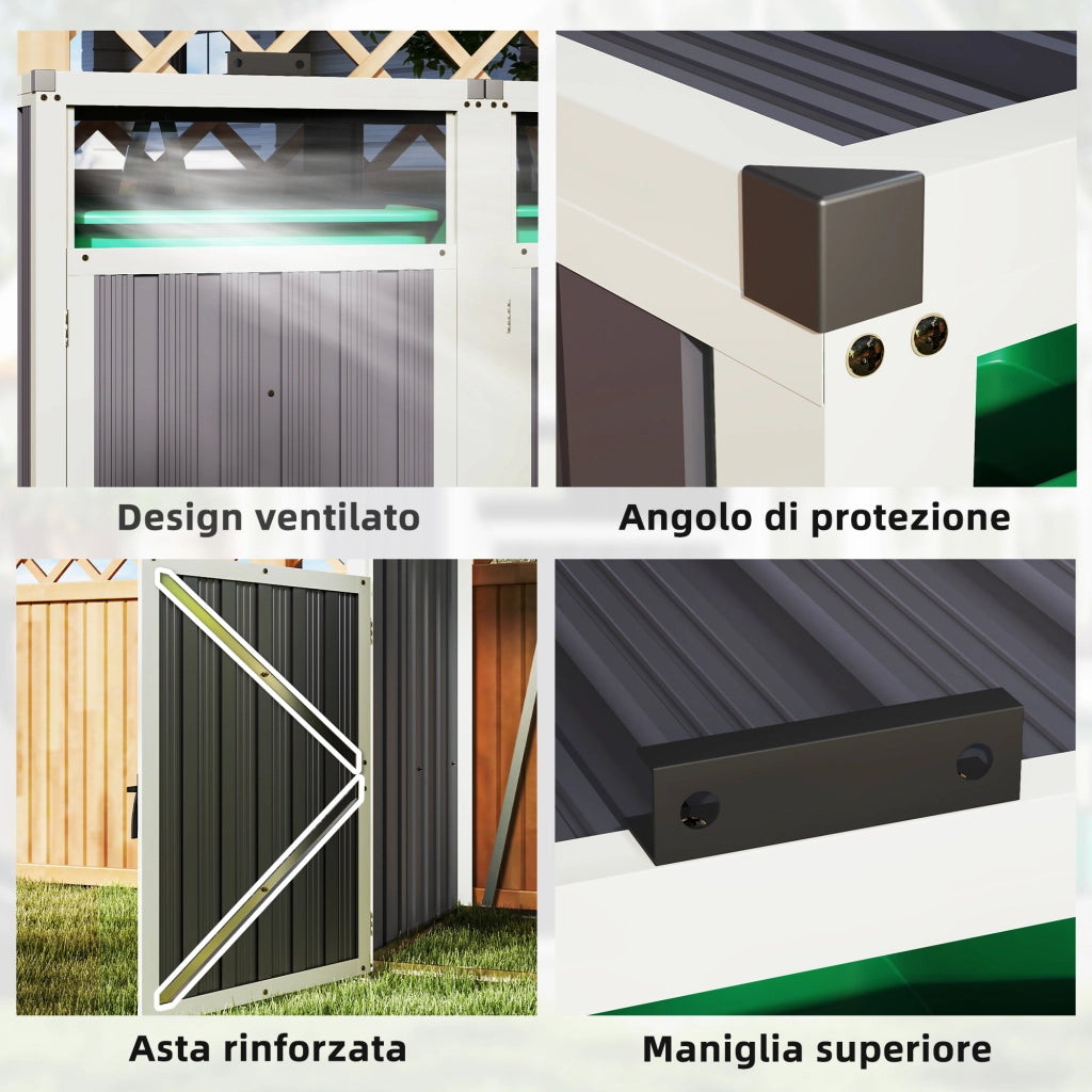 Copri Bidoni Spazzatura a 2 Sezioni con Coperchio Sollevabile, in Acciaio Zincato, 146x81x122 cm, Grigio Scuro