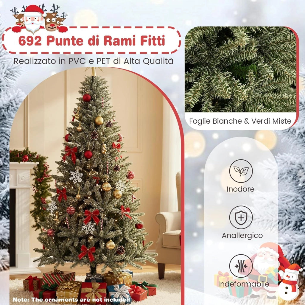 Albero di Natale Artificiale 180 CM Si Illumina Automaticamente al Buio, Albero di Natale con 692 Rami e Base in Metallo Pieghevole, Decorazione per Festa Festiva