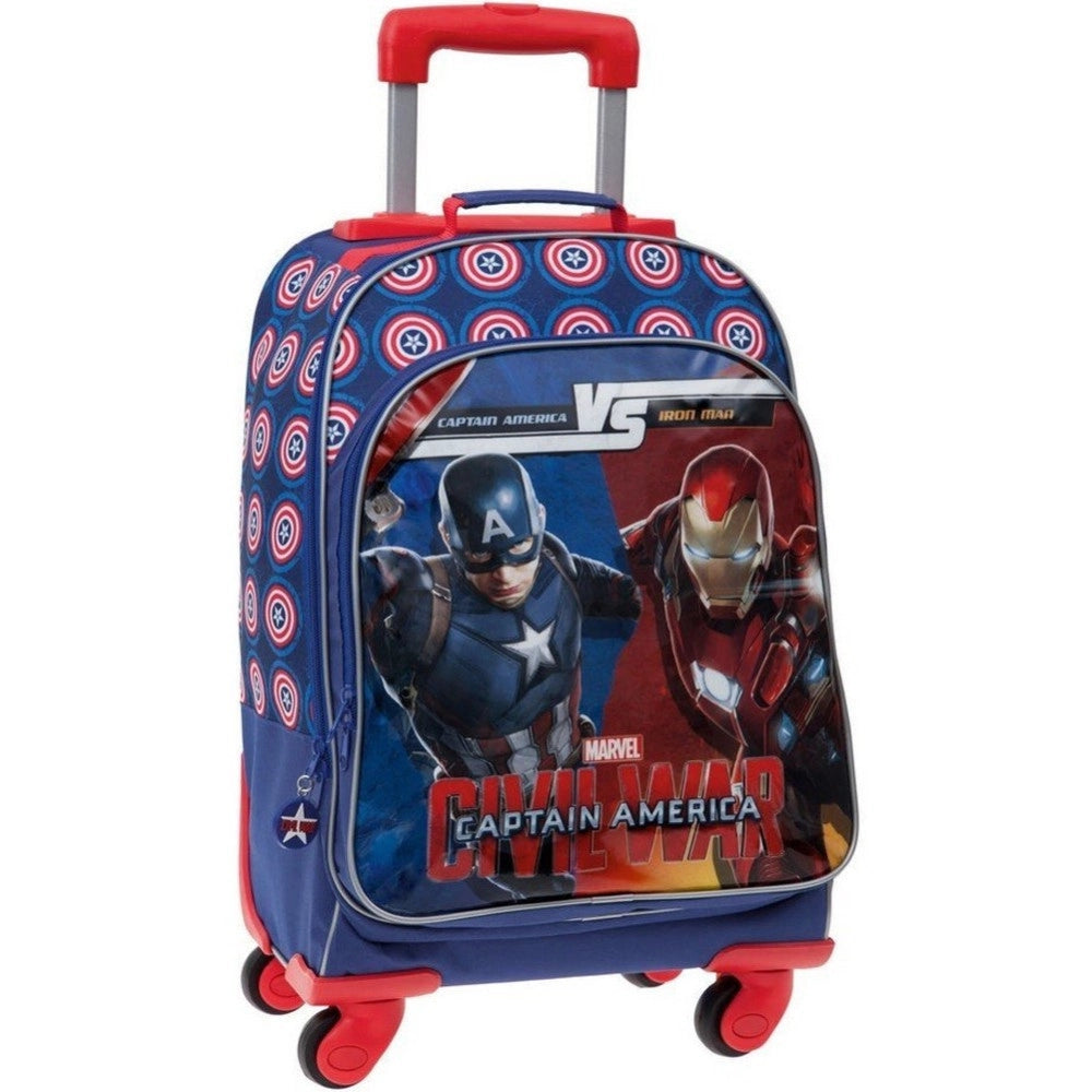 Trade Shop - Trolley Zaino Bambino Scuola Tempo Libero Bagaglio A Mano 4 Ruote Marvel -