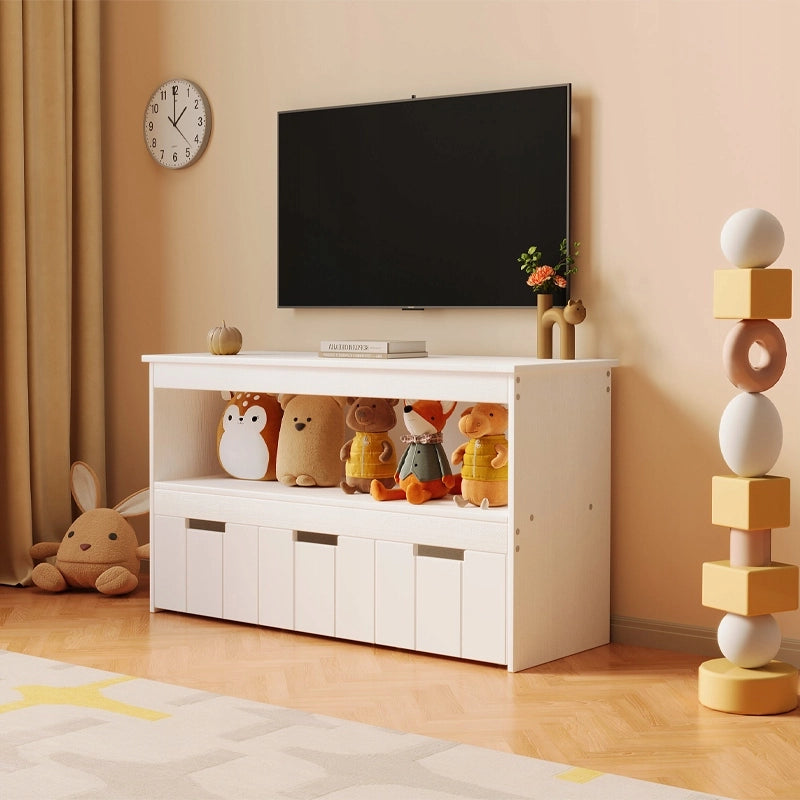 SCAFFALE CON CONTENITORI E CASSETTO PER GIOCATTOLI – ORGANIZZATORE BIANCO PER BAMBINI