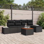 Set di 6 Pezzi Divano Giardino con Cuscini Rattan Polietilene Nero Acacia