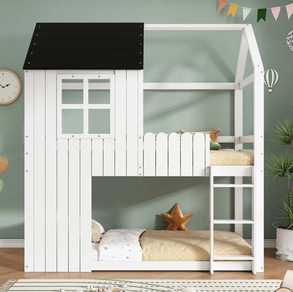 Letto a soppalco per bambini 90x200 cm con design casetta e scala
