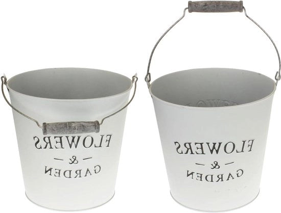 Set di contenitori per piante decorativi da 2 - zinco bianco - 18 cm - decorazione di giardino - metallo - contenitore per piante
