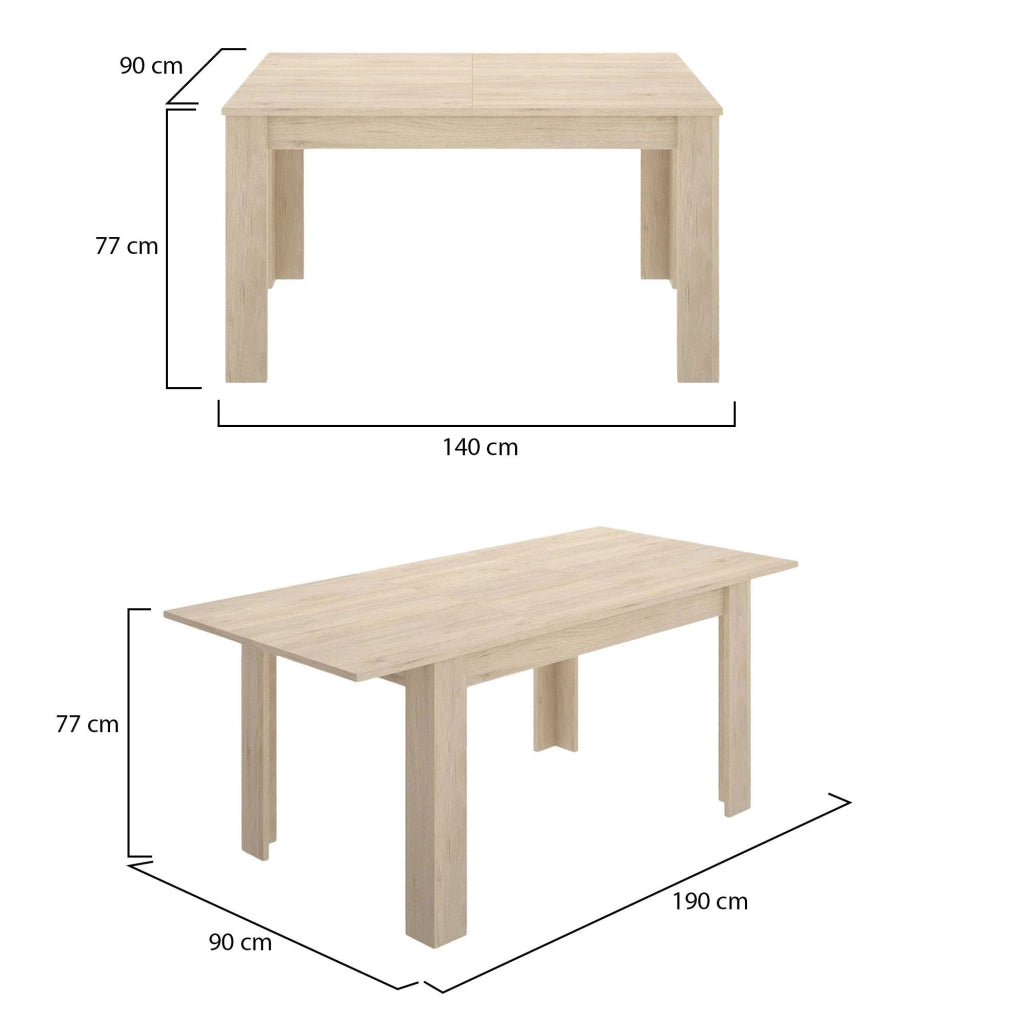 Tavolo allungabile Dencio, Consolle estensibile multiposizione, Tavolo da pranzo con allunga, 140/190x90h77 cm, Rovere