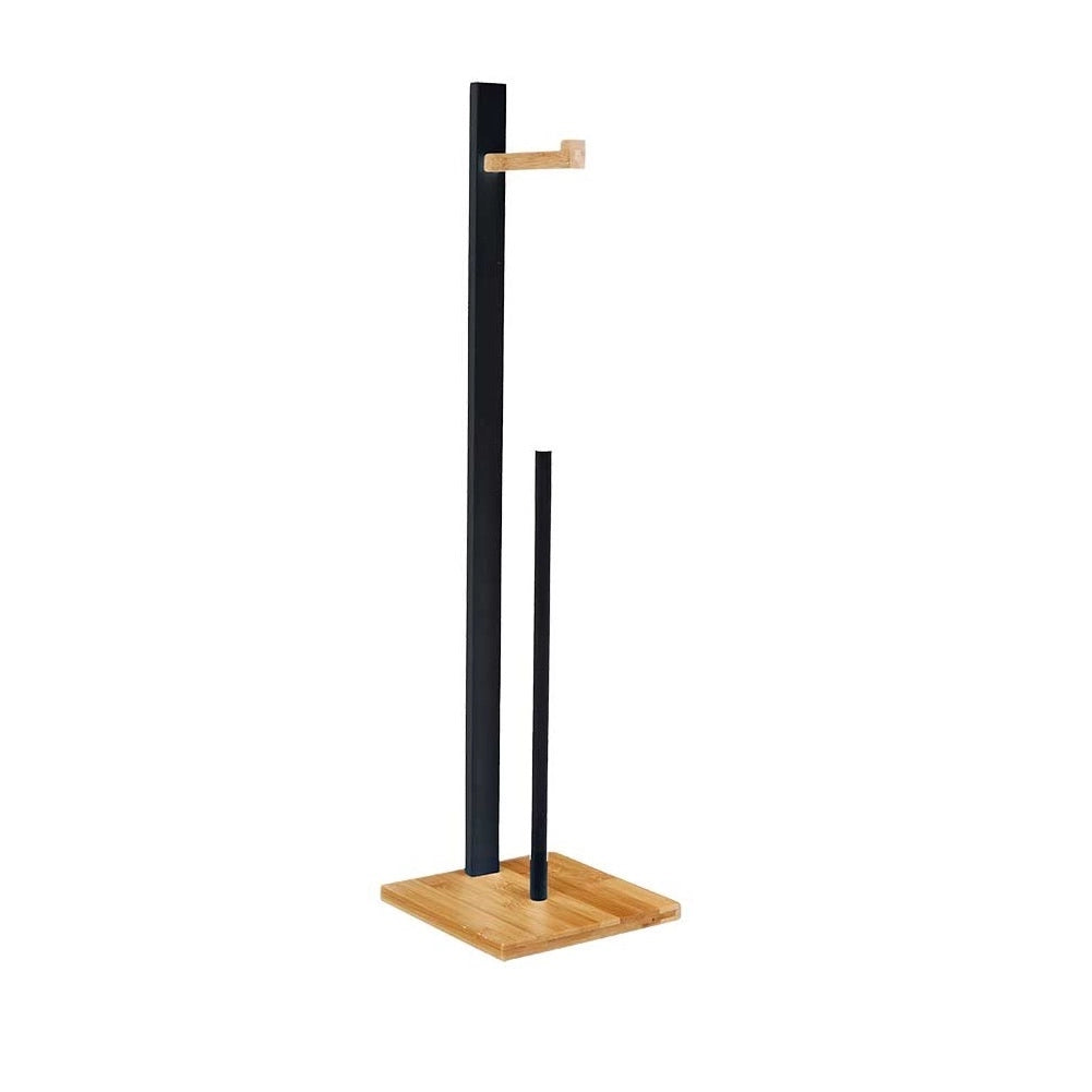 Piantana Bagno Porta Carta Igienica Legno Bambù Portarotoli da Terra Salvaspazio Nero
