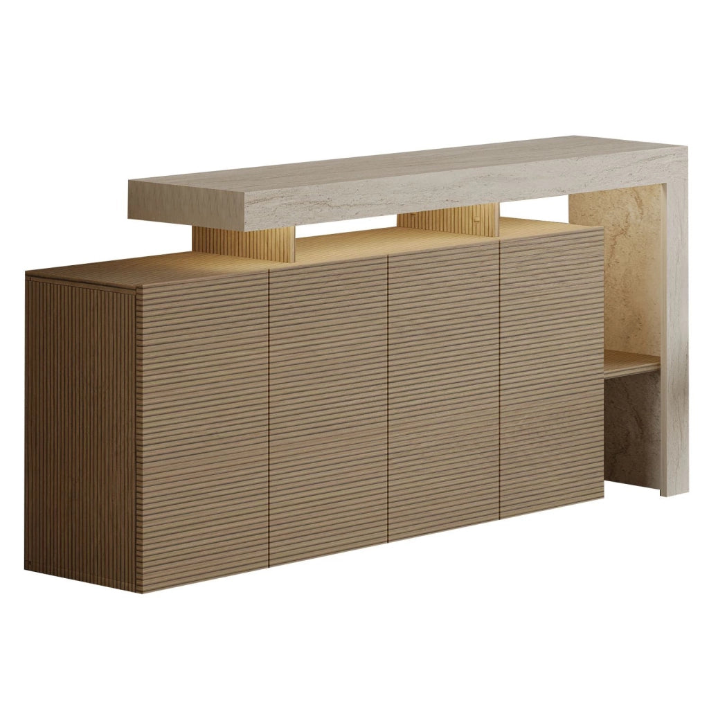 Credenza in legno "Beliz" - 170 x 35 x 80 cm - Travertino / Rovere caldo