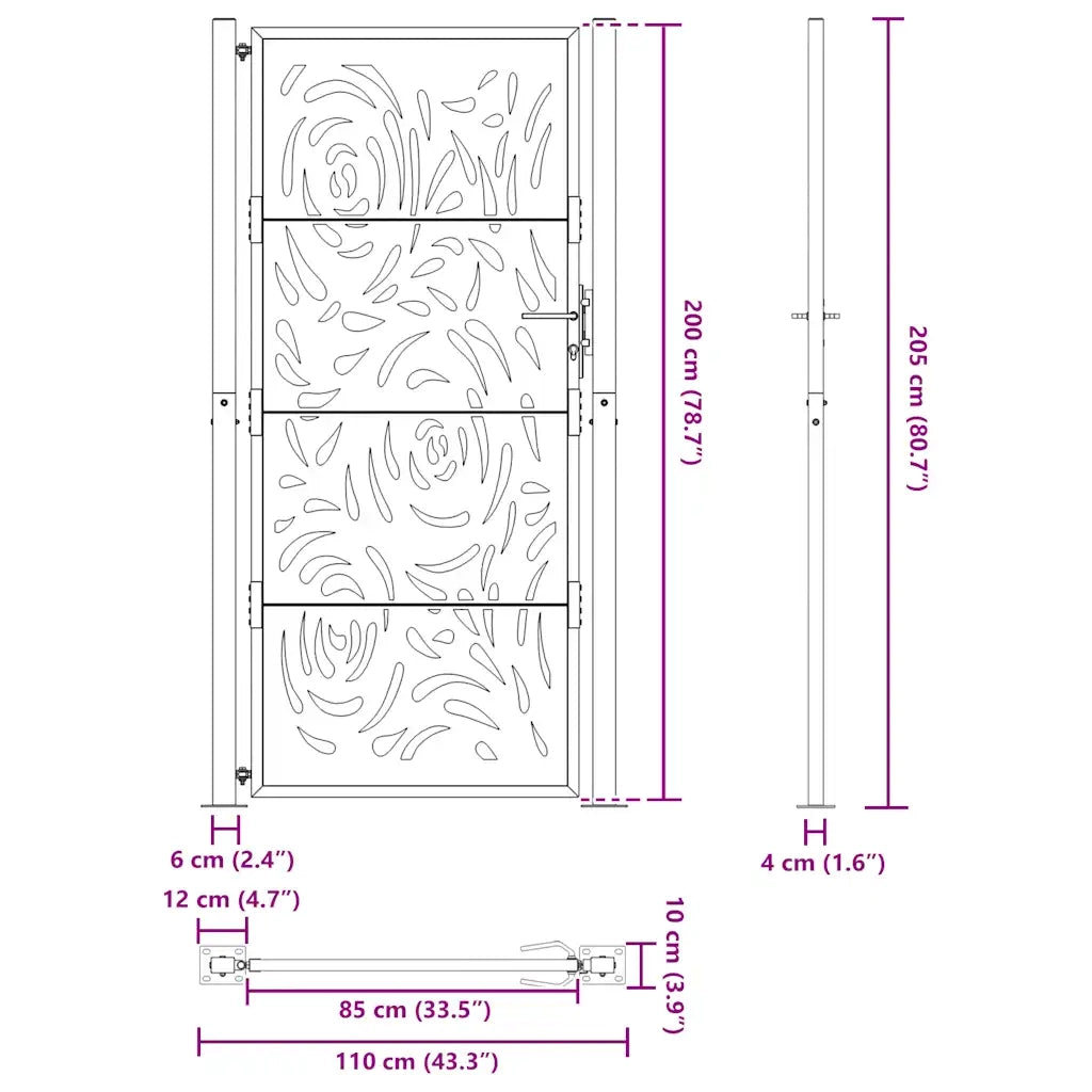 Cancello da giardino nero 100x200 cm in acciaio design fiamma 4100993
