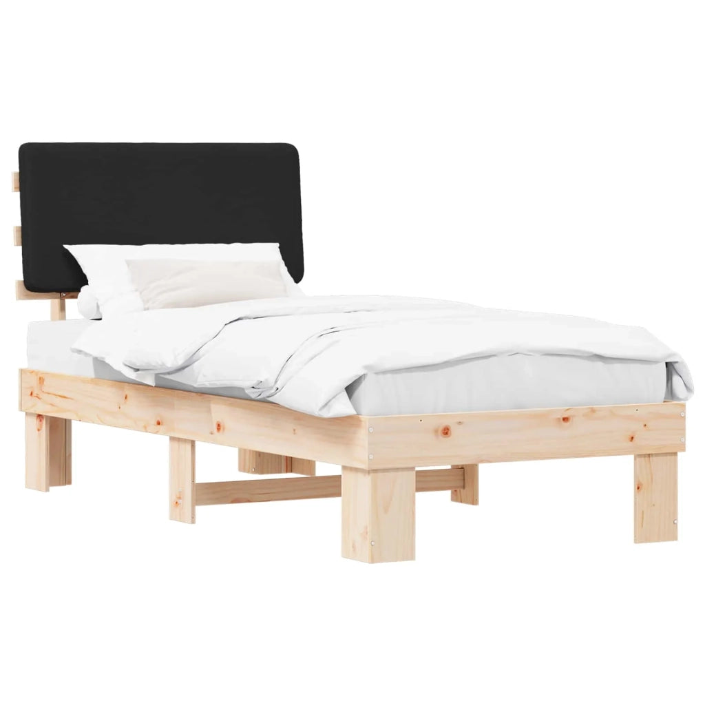 Letto con Testiera Rivestita Nero 90 x 190 cm Pino massello 877386