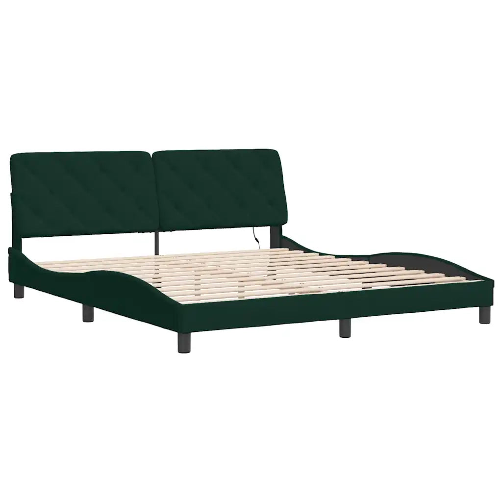 Giroletto con LED senza Materasso Verde Scuro 180x200 cm in Velluto