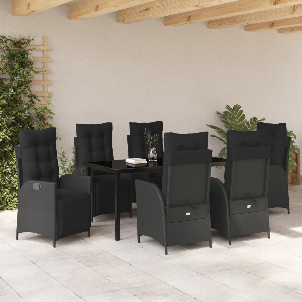 Set da pranzo da giardino 7 pezzi neri in rattan poli