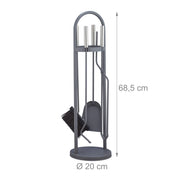 Set di 5 attrezzi per camino con accessori: pala spazzola pinza supporto attizzatoio grigio 13_0002447