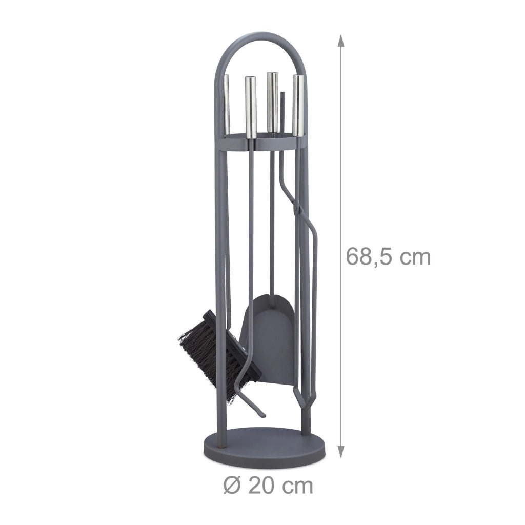 Set di 5 attrezzi per camino con accessori: pala spazzola pinza supporto attizzatoio grigio 13_0002447