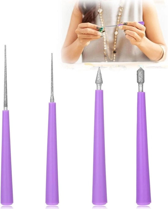 Set di 4 punterelle con punta di diamante per allargare fori di perle e ontbramare - Ideale per la realizzazione di gioielli - Attrezzatura e accessori per la lavorazione dei gioielli