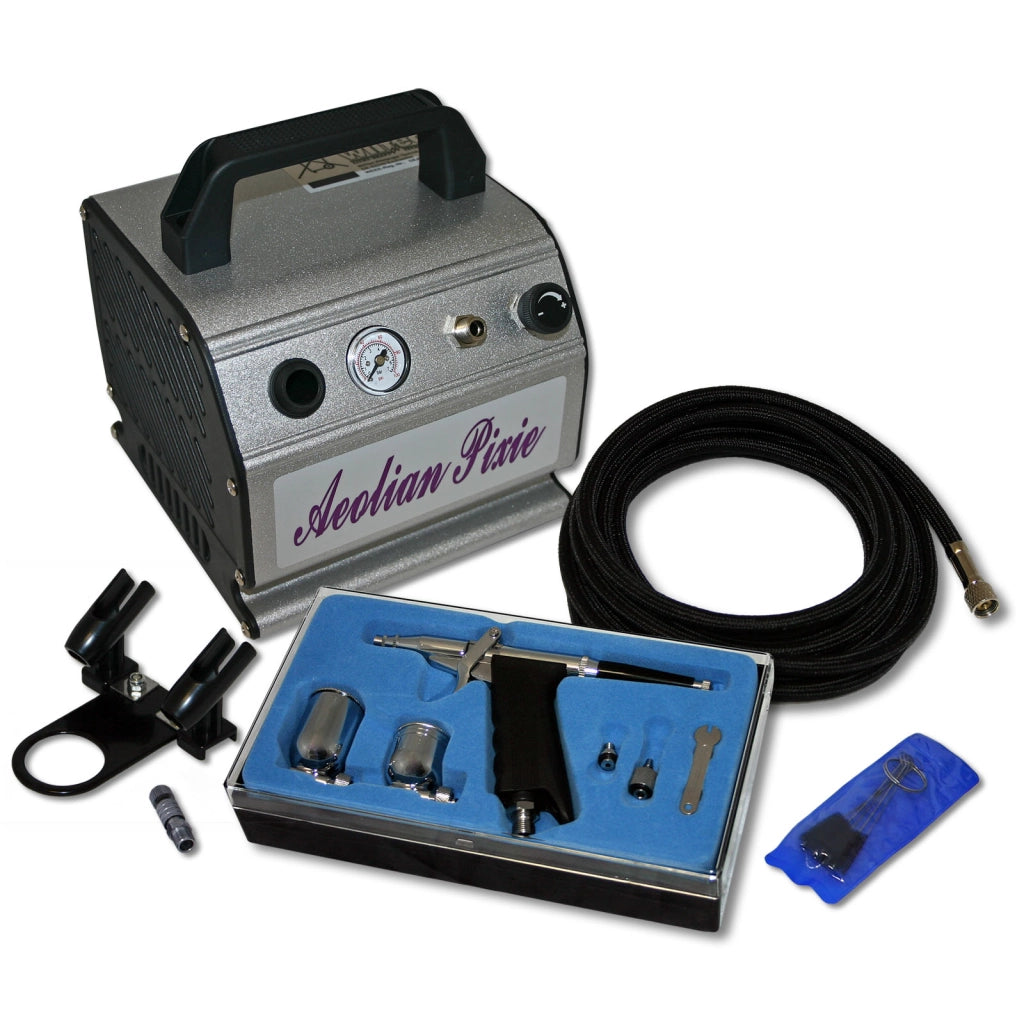 Set aerografia Compressore oil free AS176, Aerografo doppia azione, Accessori con tubo e raccordi