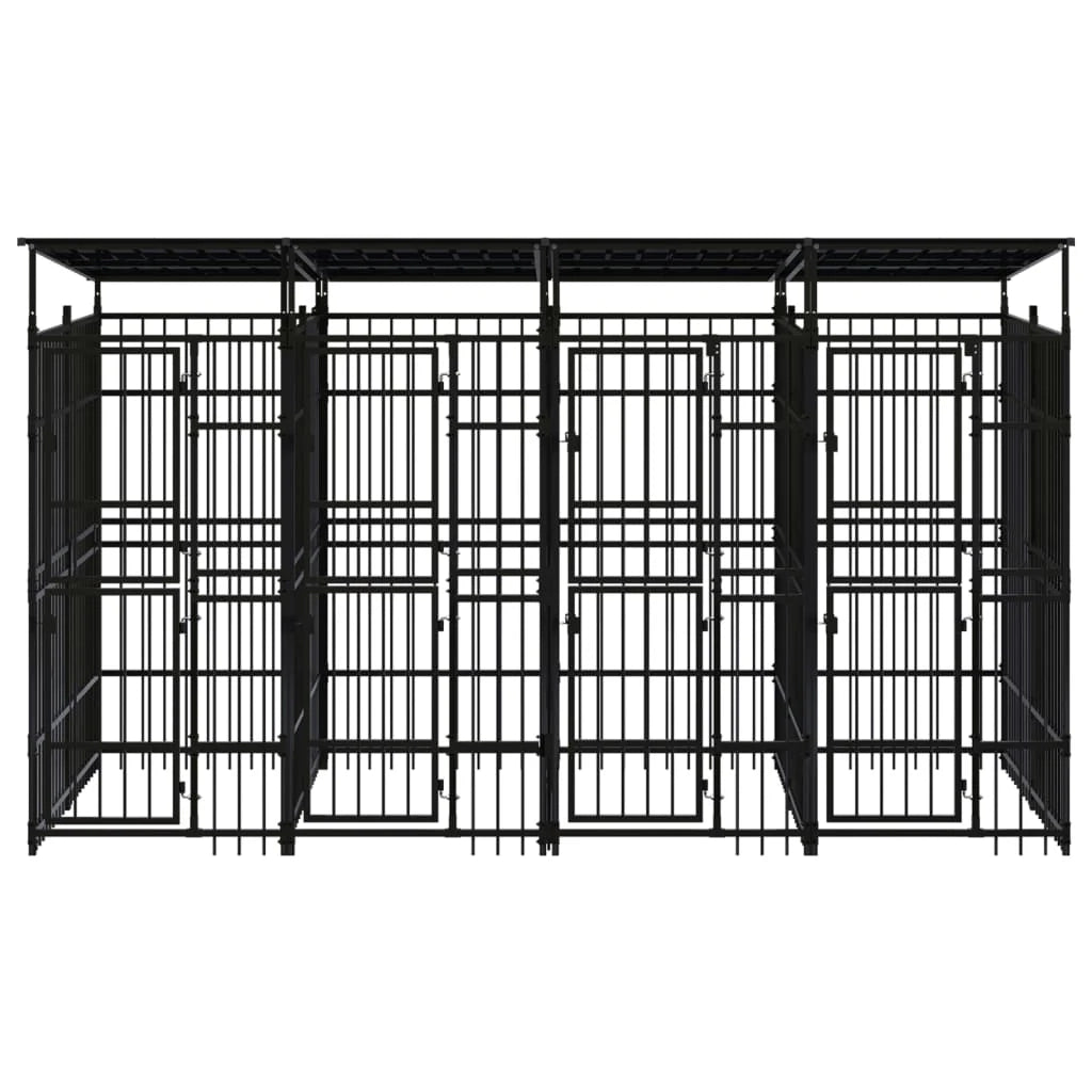 Cuccia/gabbia/recinto per animali domestici da esterno con tetto per cani acciaio 7,37 m² nero 02_0041765