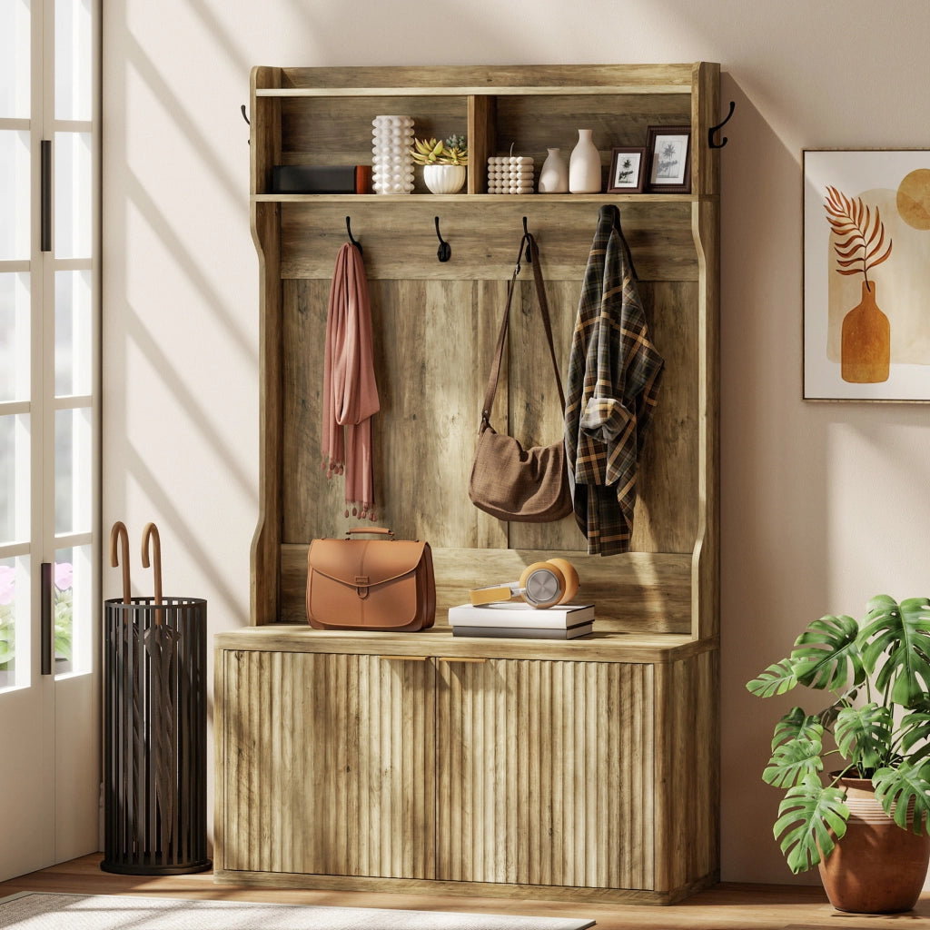 Appendiabiti con ripiano e scarpiera ¨C zephmum ¨C 100x38x172 cm rovere