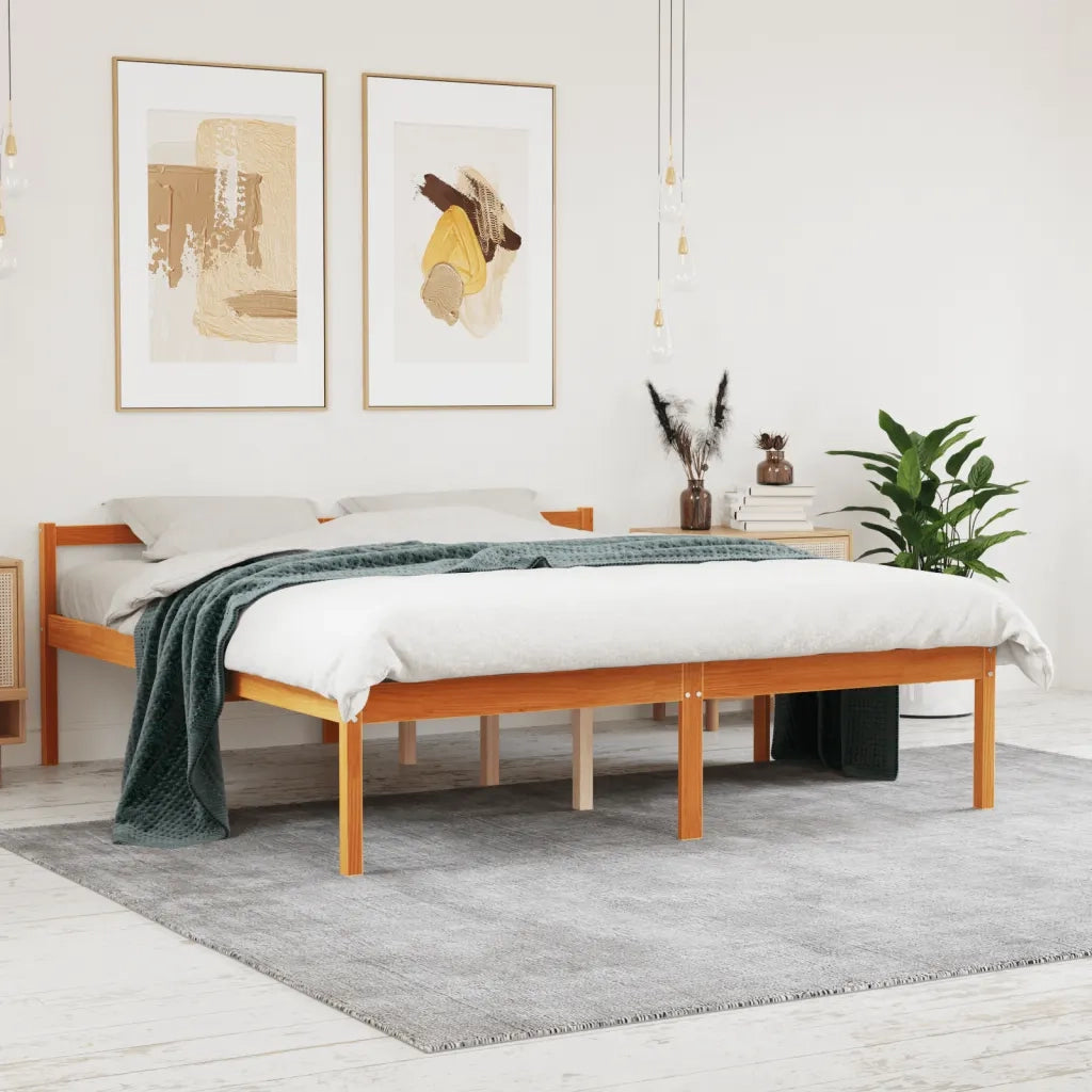 Letto per Anziani Marrone Cera 150x200cm Legno Massello di Pino 844159