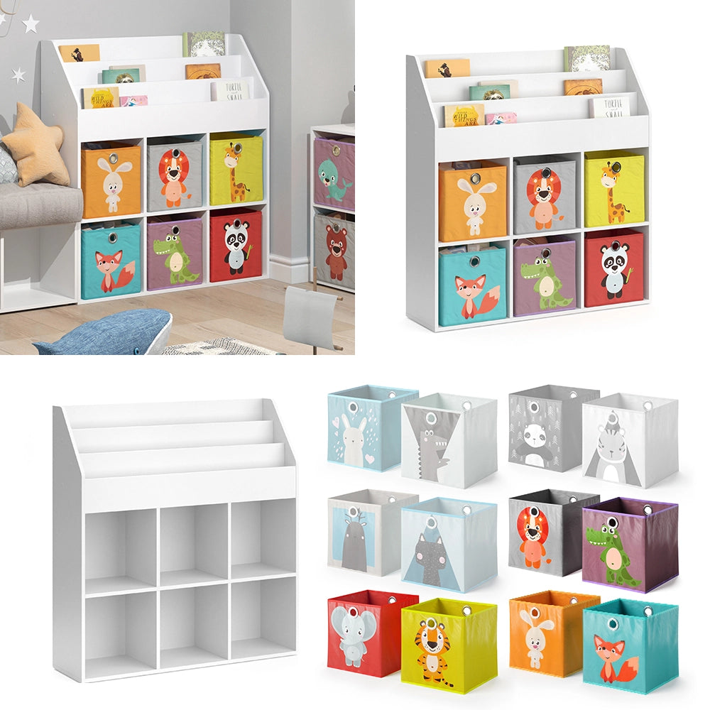 Vicco Libreria bambini Bianco 107.2 x 114.2 cm con 6 scatole pieghevoli opt.1