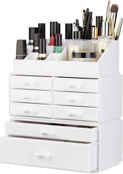 Organizzatore di makeup acrilico 8 livelli con 16 contenitori per bocchettini e sistema di archiviazione per le matite.