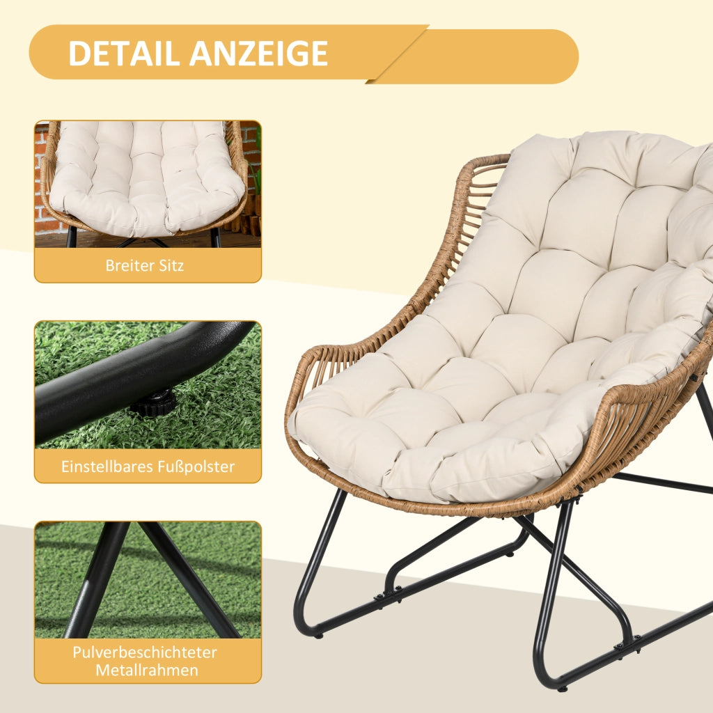 Poltrona da Giardino in Polyrattan ¨C zephmum ¨C 75x101x90 cm, Naturale/Khaki/Nero