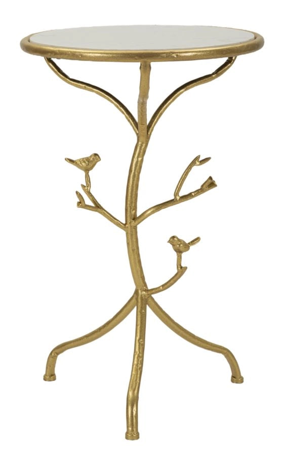 Tavolinetto Birds Marble Ø38x60 cm in Ferro e Marmo Oro e Bianco