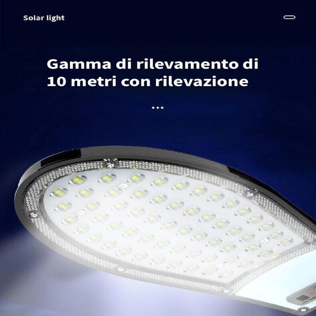 FARO LAMPIONE 57 LED SMD STRADALE PANNELLO SOLARE FOTOVOLTAICO SENSORE IP65 30W