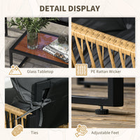 Set Salotto da Giardino Divano 2 Poltrone e Tavolino in Acciaio Poliestere e Rattan Grigio e Marrone