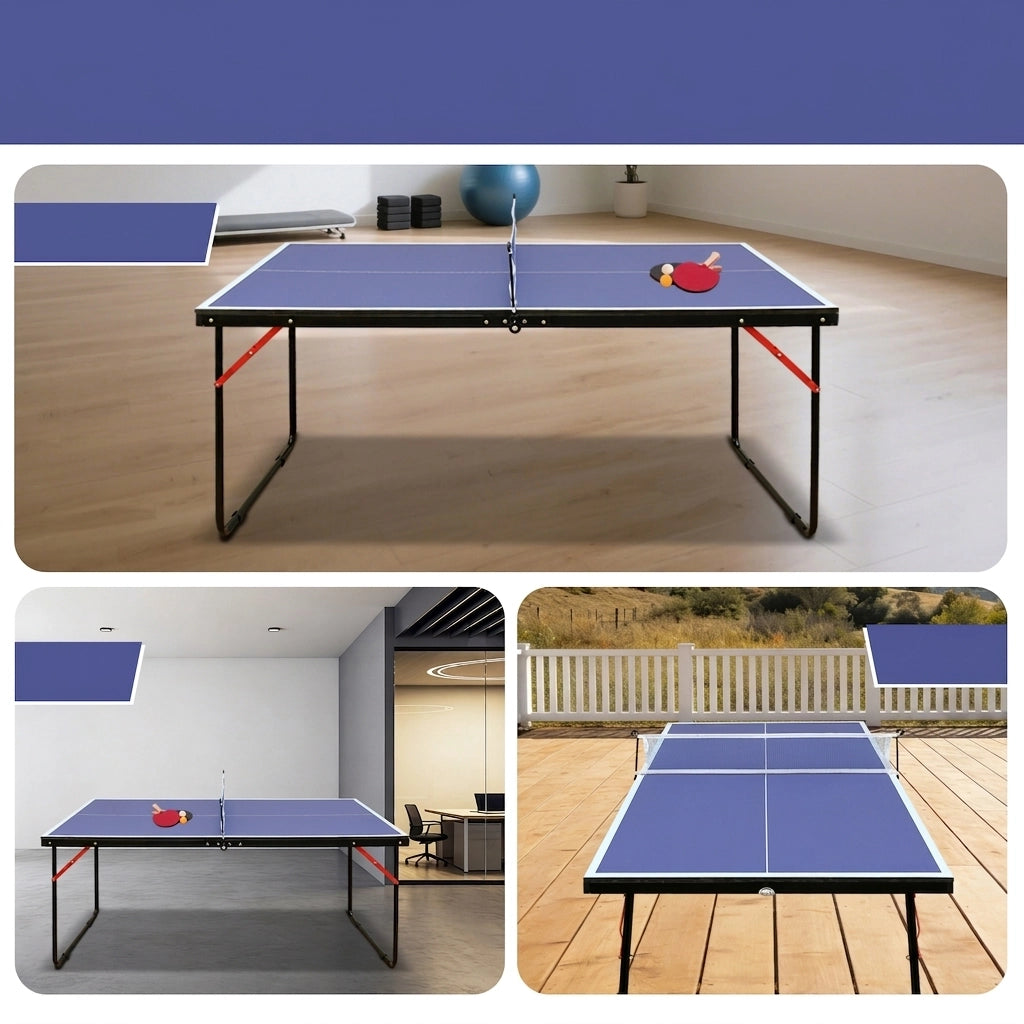 Tavolo da Ping Pong Pieghevole 137;2×76;2×66 cm con Rete; 2 Racchette e 3 Palline; Portatile Blu