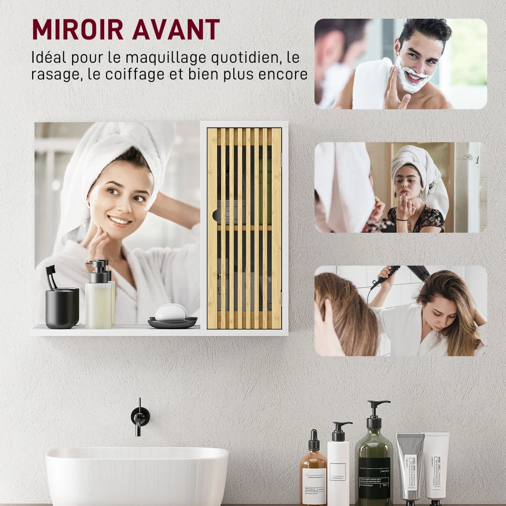 Mobile da bagno con specchio e ante in bamb¨´ ¨C Xylo ¨C Bianco con ripiani regolabili