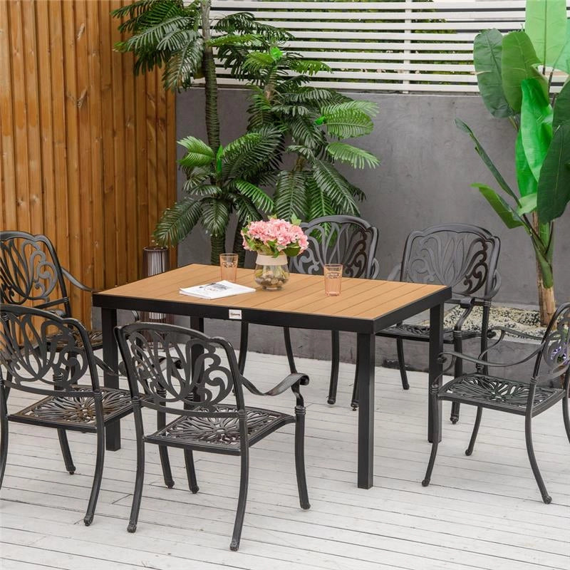 TAVOLO DA GIARDINO PER 6 PERSONE IN ALLUMINIO E PLASTICA 140X90X74 CM  NERO