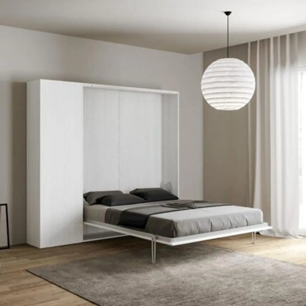 Letto matrimoniale a scomparsa 160 Kentaro con colonna bianco frassino