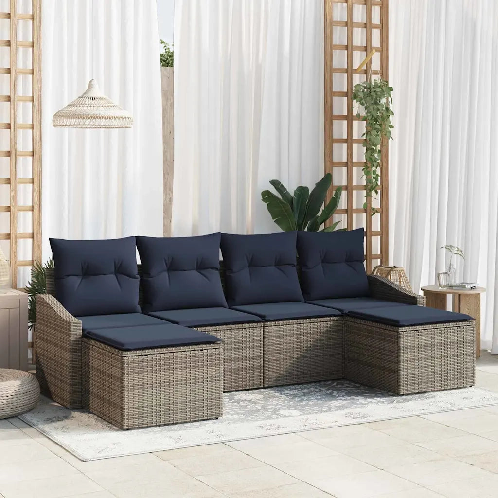 Set Divano da Giardino 6 pcs Grigio e Blu Navy polyrattan