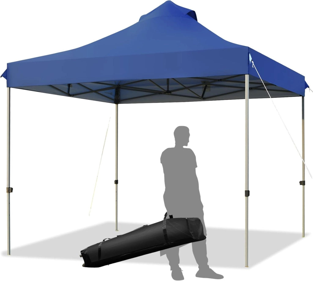 Gazebo Pieghevole da Giardino 3 x 3 m, Gazebo da Esterno con Design Pop Up, Borsa a Ruote, 3 Altezza Regolabile, Ideale per Feste, Giardino e Spiaggia(Blu)