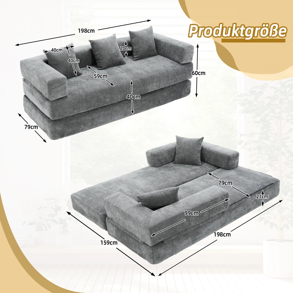 Divano modulare in ciniglia con tasche laterali e base antiscivolo, per salotto e area giochi domestica, grigio scuro