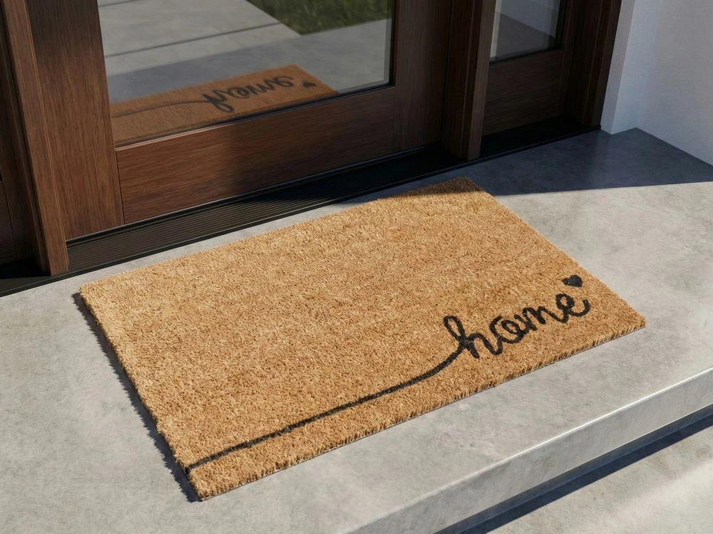 Zerbino in fibra di cocco naturale con fondo in PVC antiscivolo 40 x 60 cm Testo della casa Motivo moderno per interni