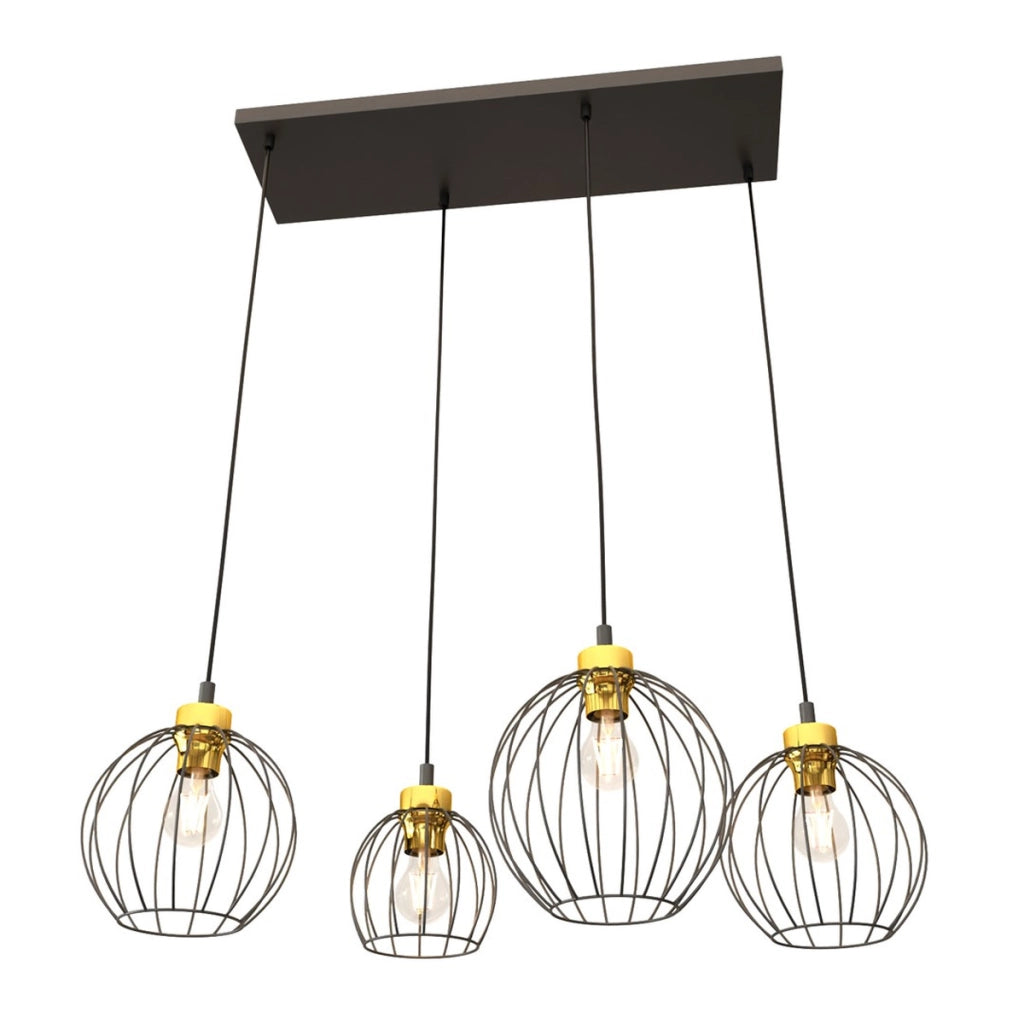 Lampada a sospensione Nando in acciaio nero e oro