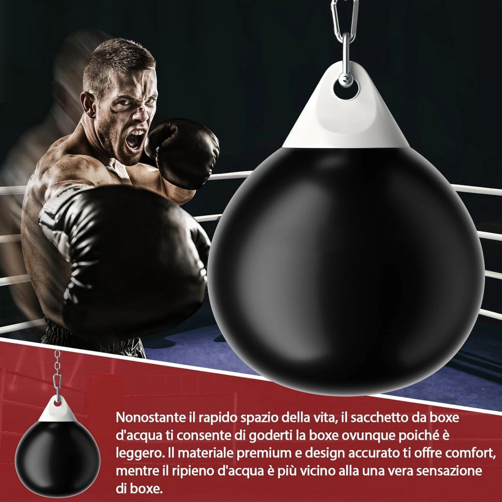 Sacco da Boxe ad Acqua da 51,5 cm, Sacco Anti-Perdite con Tubo di Riempimento d'Acqua, Catena in Metallo, Gancio e Croce, Sacco per Allenamento per Adulti e Bambini
