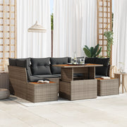 Set da pranzo da giardino 7 pezzi con cuscini Grigio Rattan Poliestere Acacia