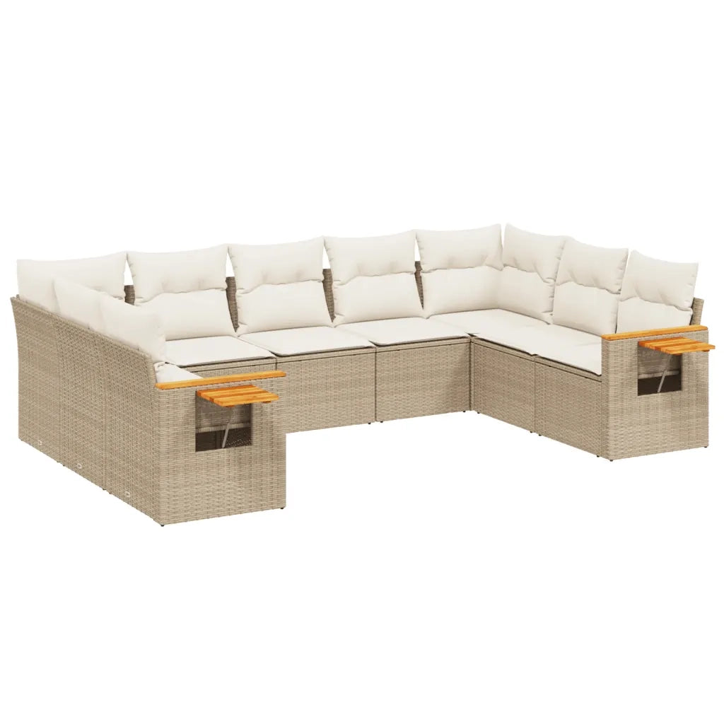 Set Divano da Giardino 9 pz con Cuscini Beige in Polyrattan