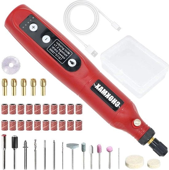 Mini-scerpitrice da 37 V con 5 velocità variabili e lente LED da lavoro - 24 accessori per levigare, pulire e graverare