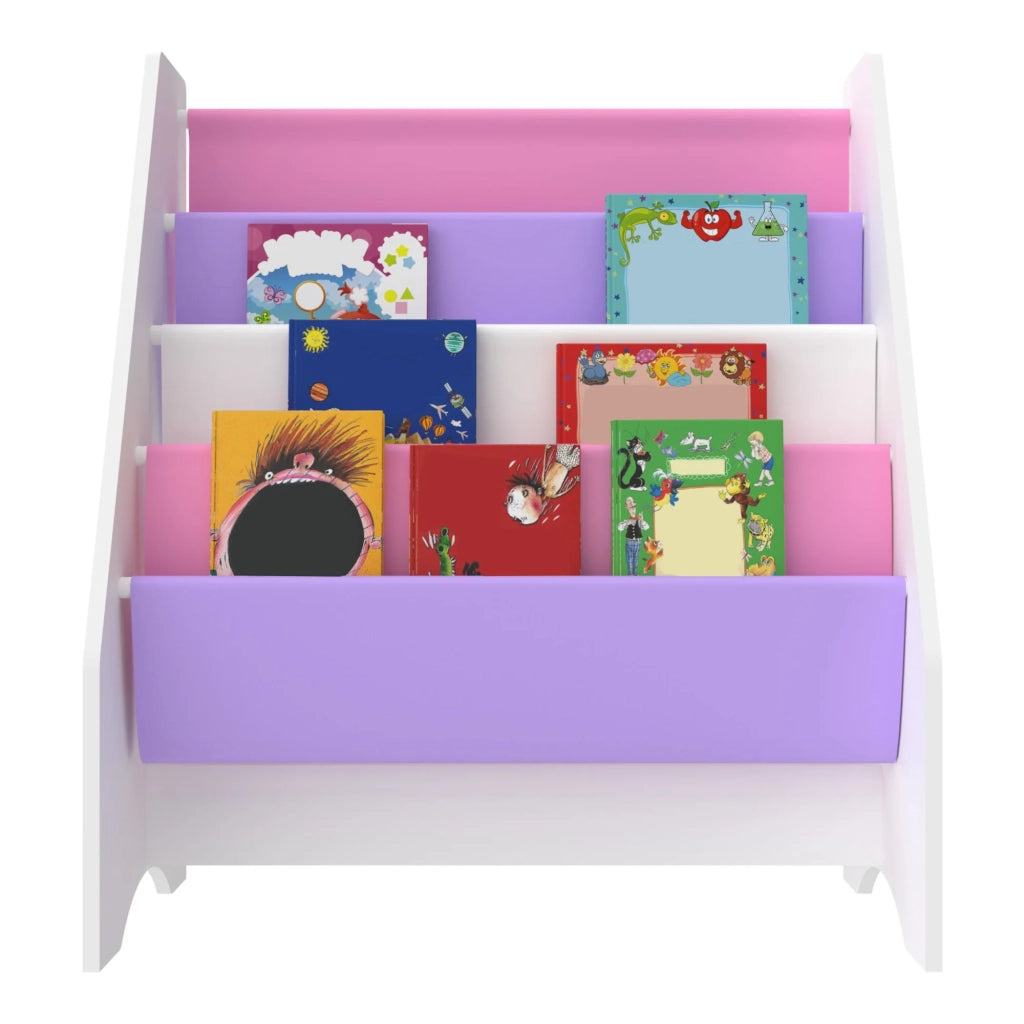 Libreria di design Fisterra per soggiorno mensola in stile originale per bambini con 4 scomparti aperti bianco/viola/rosa 03_0006480