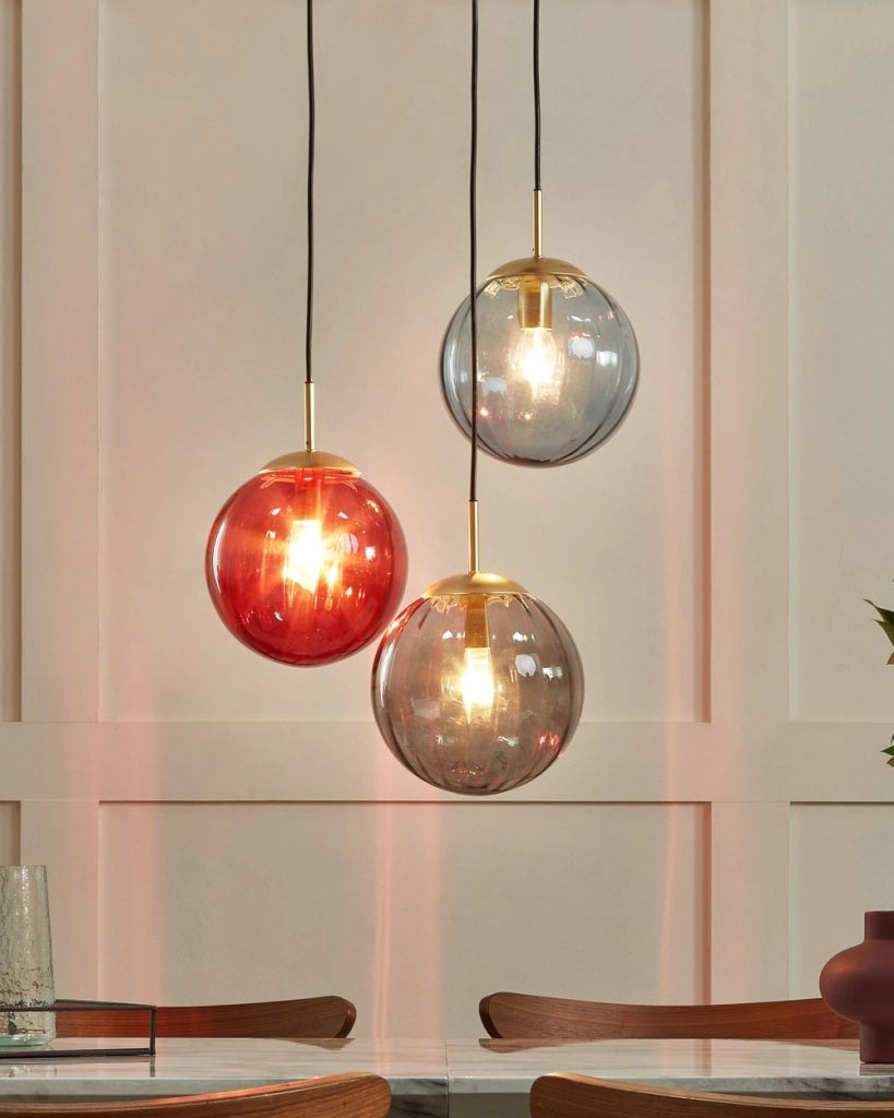 Lampadario in metallo ferro multicolore e paralume in vetro stile moderno glamour soggiorno