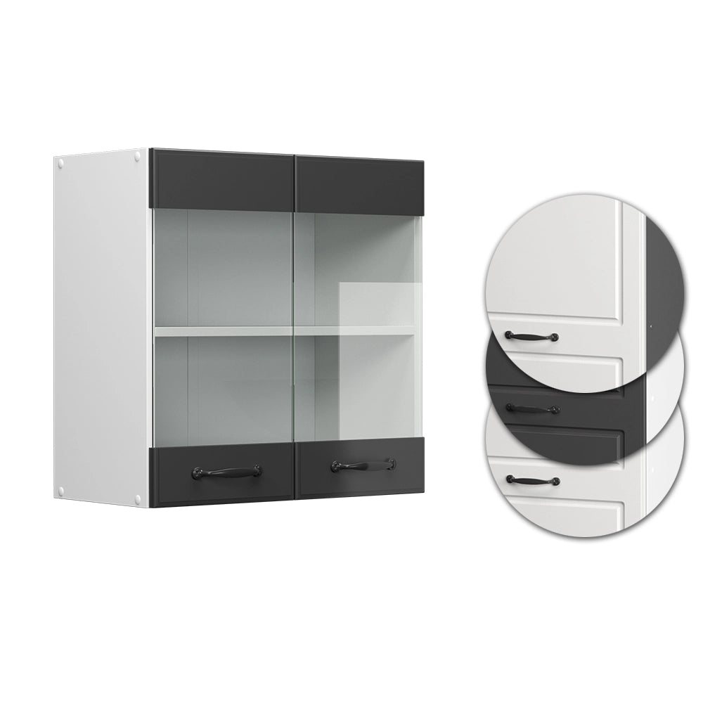 Mobile da cucina in vetro R-Line Antracite rustico/Bianco 60 cm Vicco