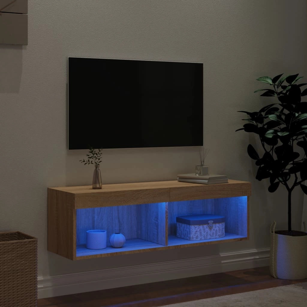 Mobile Porta TV con Luci LED Rovere Sonoma 100x30x30 cmcod mxl 86150