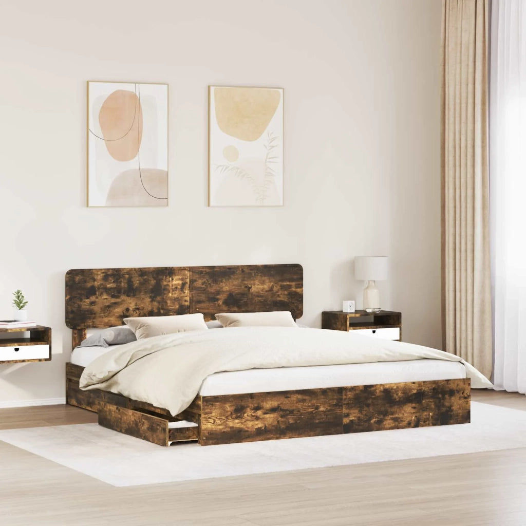 Letto con Contenitore con testiera Rovere fumé 180 x 200 cm