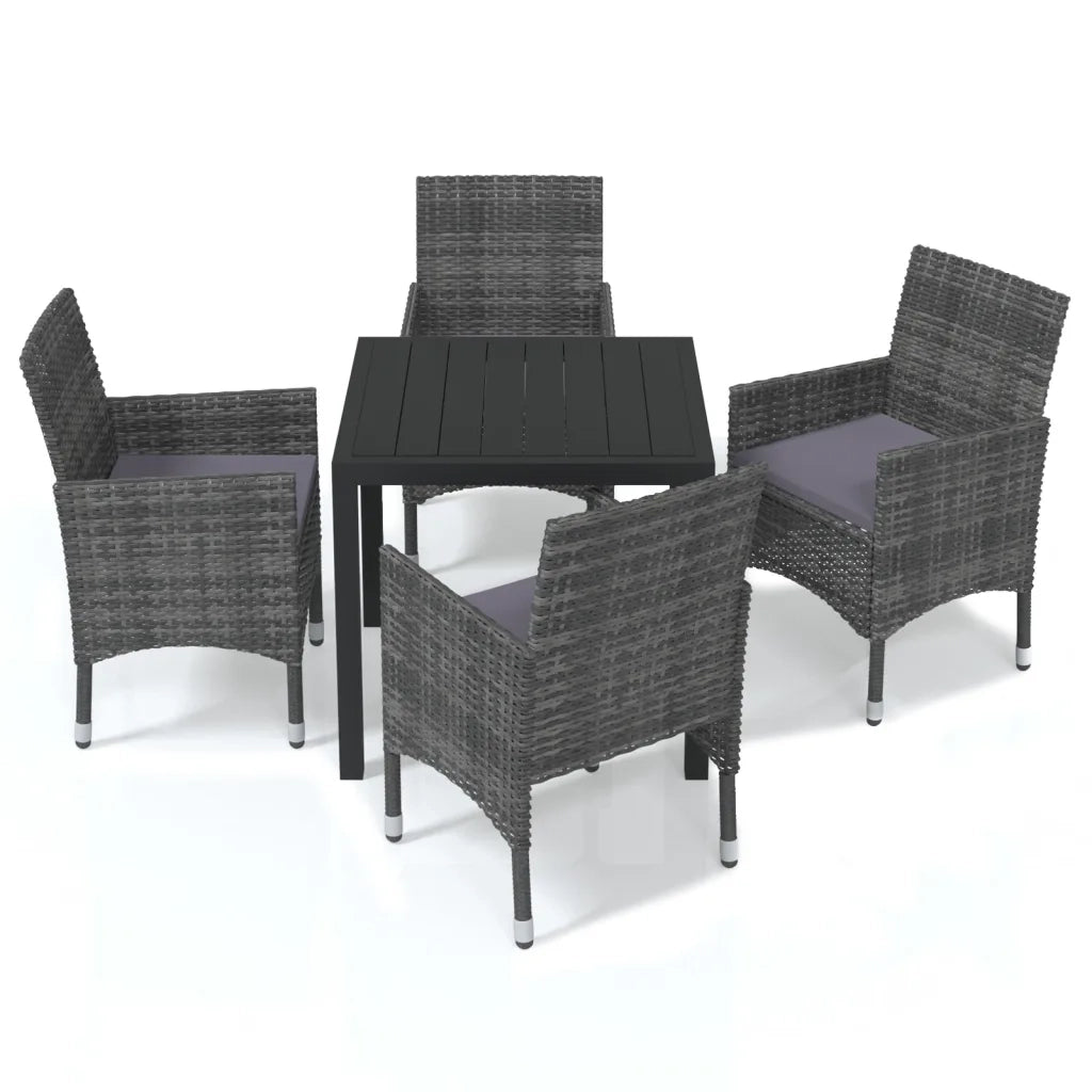 Set da Pranzo per Giardino 5 pz con Cuscini Polyrattan Grigiocod mxl 117854
