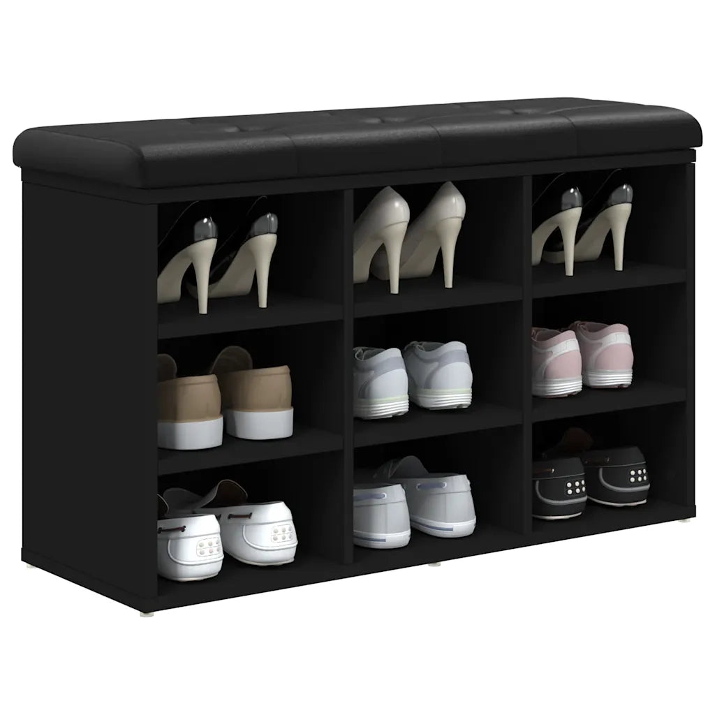 Panca Porta Scarpe Nera 82x32x50 cm in Legno Multistrato 835104